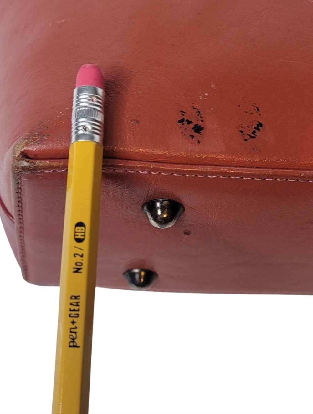 Bambas Cognac Leather Satchel Bag with Abstract Design - Picture 5 of 7